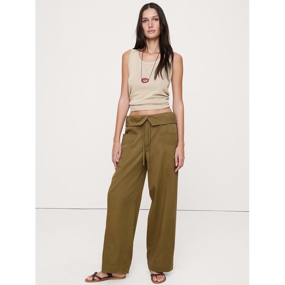 Banana Republic High Rise Fisherman Pant Olive Medium Petite Quiet Luxury Tencel